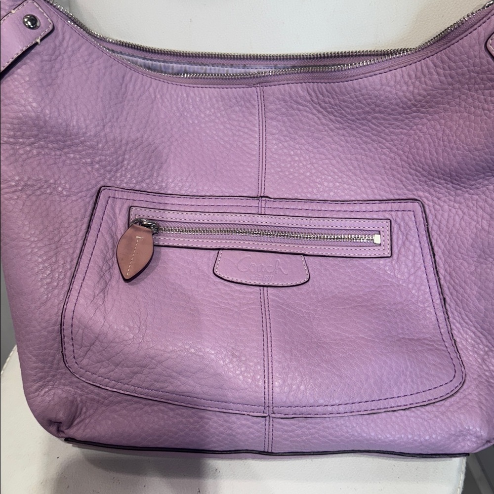 Coach Lilac Pebbled Leather Shoulder Bag